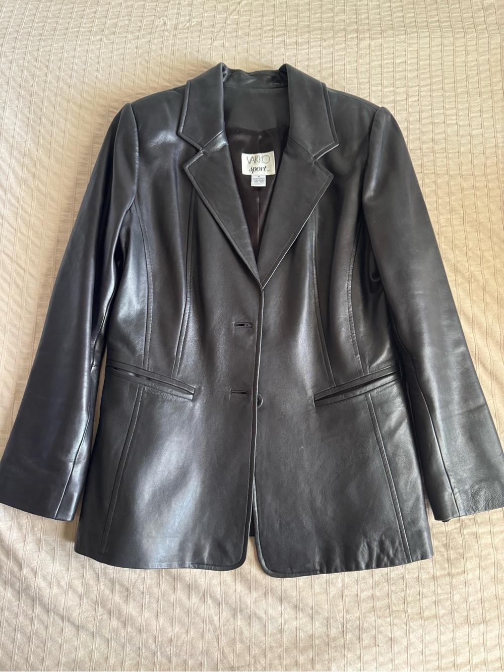 Vakko Sport Black Leather Blazer Jacket